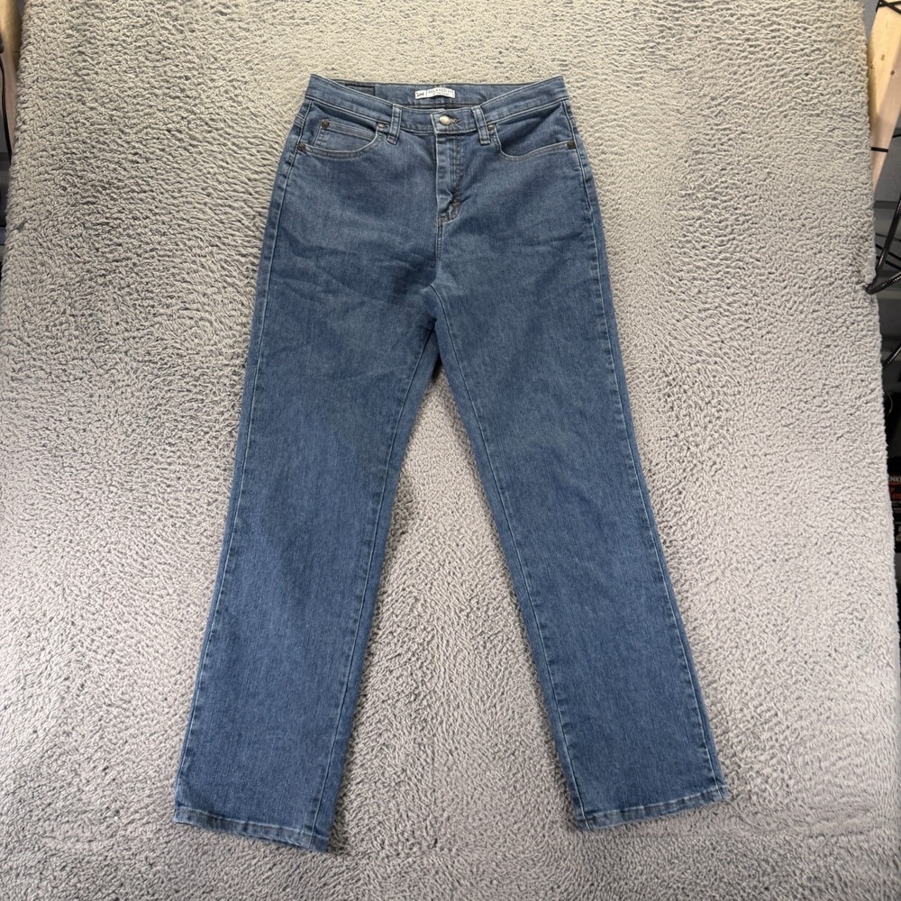 Lee Jeans Women's 6 Blue Cotton Denim Straight Relaxed Workwear Travel Stretch